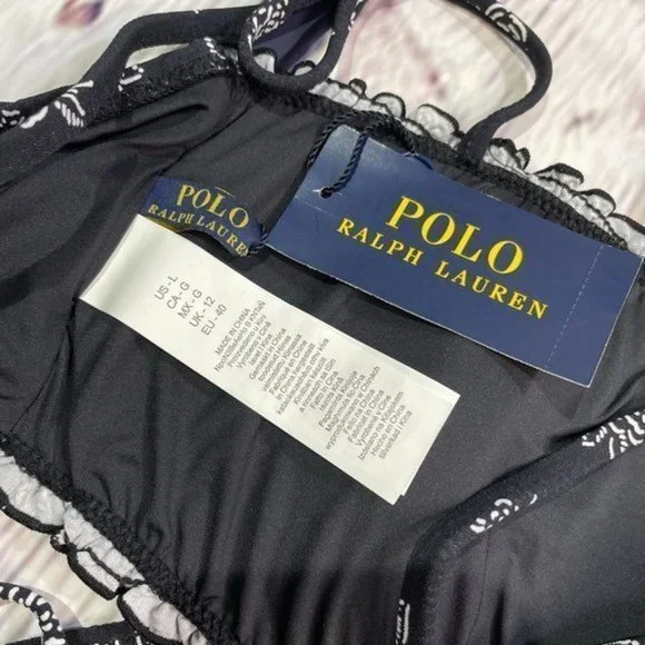 POLO RL Black White Floral Stencil Bikini Set L - Picture 16 of 16